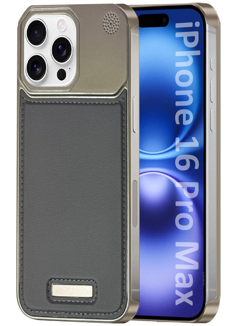 MARGOUN iPhone 16 Pro Max Case Leather Metal Design, Slim Lightweight Minimalist Cover Dark Grey-1  - Image 1