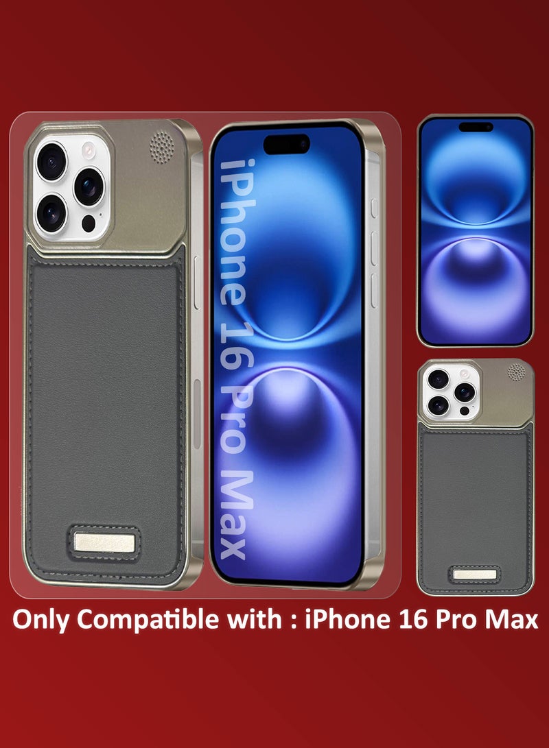 MARGOUN iPhone 16 Pro Max Case Leather Metal Design, Slim Lightweight Minimalist Cover Dark Grey-1  - Image 2
