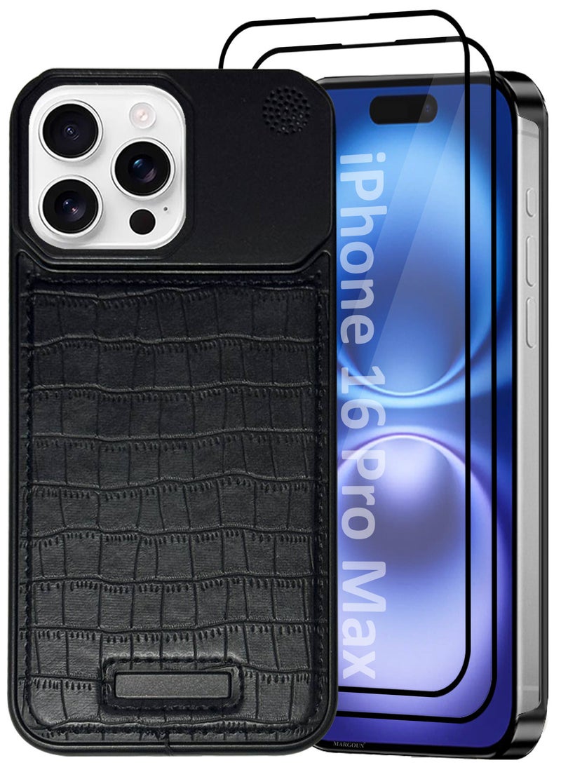 MARGOUN iPhone 16 Pro Max 3 Pack Case Leather Metal Design, Slim Lightweight Minimalist Cover,1 Case 2 Screen Protectors Blackish-3  - Image 2