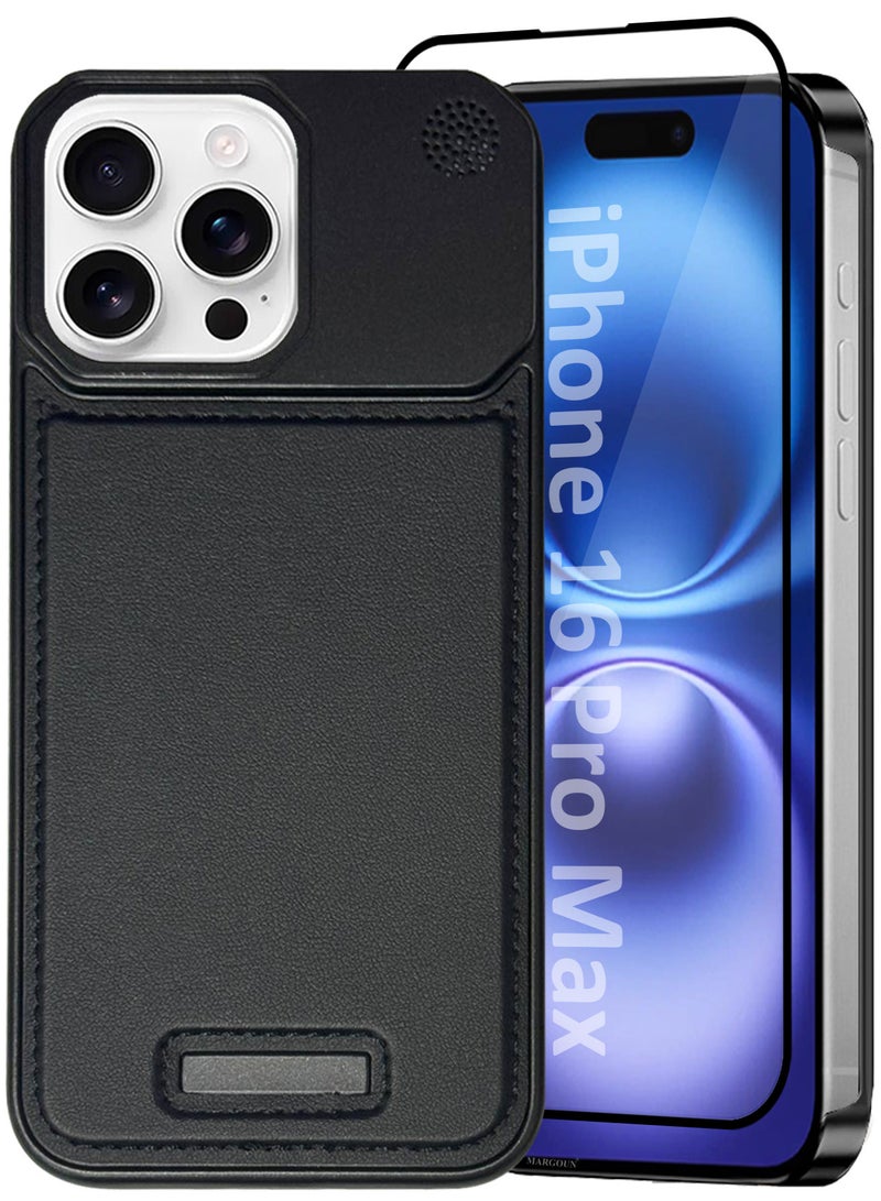 MARGOUN iPhone 16 Pro Max 2 Pack Case Leather Metal Design, Slim Lightweight Minimalist Cover,1 Case 1 Screen Protector Carbon Black-2  - Image 2