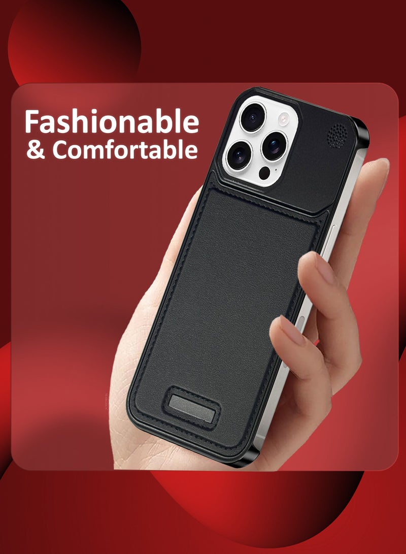 MARGOUN iPhone 16 Pro Max 2 Pack Case Leather Metal Design, Slim Lightweight Minimalist Cover,1 Case 1 Screen Protector Carbon Black-2  - Image 3