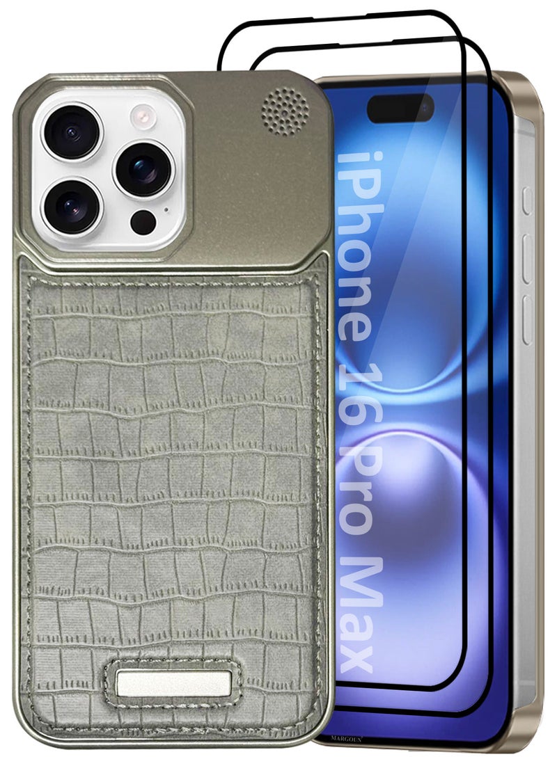 MARGOUN iPhone 16 Pro Max 3 Pack Case Leather Metal Design, Slim Lightweight Minimalist Cover,1 Case 2 Screen Protectors Greyish-3  - Image 2