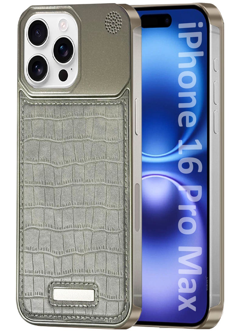 MARGOUN iPhone 16 Pro Max Case Leather Metal Design, Slim Lightweight Minimalist Cover Greyish-1 - Image 1