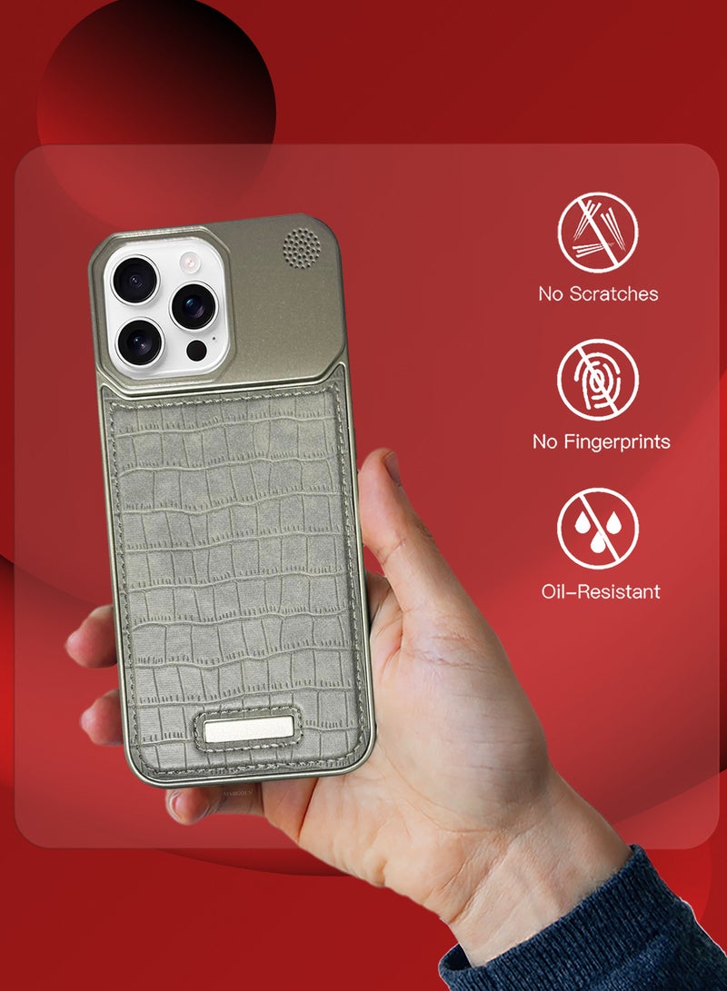 MARGOUN iPhone 16 Pro Max Case Leather Metal Design, Slim Lightweight Minimalist Cover Greyish-1 - Image 5