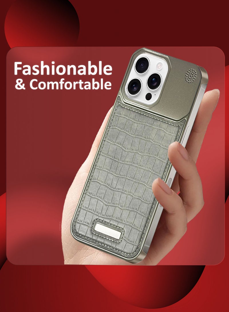 MARGOUN iPhone 16 Pro Max Case Leather Metal Design, Slim Lightweight Minimalist Cover Greyish-1 - Image 3