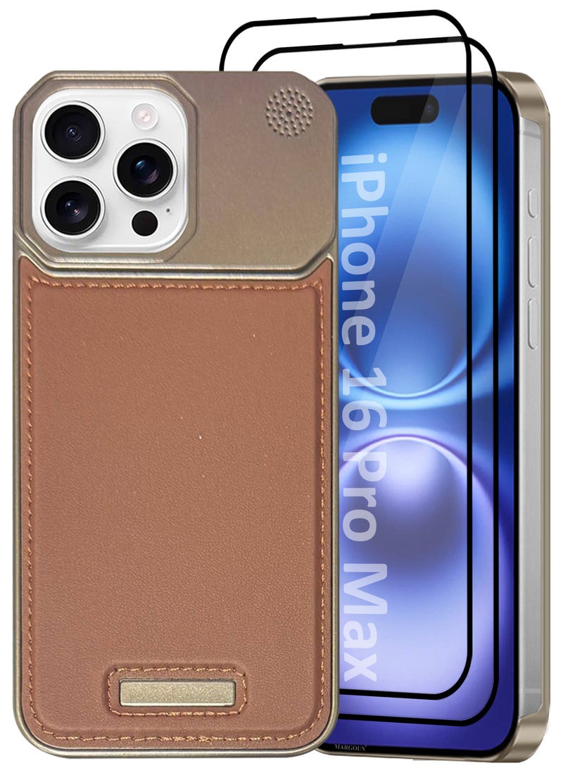 MARGOUN iPhone 16 Pro Max 3 Pack Case Leather Metal Design, Slim Lightweight Minimalist Cover,1 Case 2 Screen Protectors Brownie-3  - Image 2