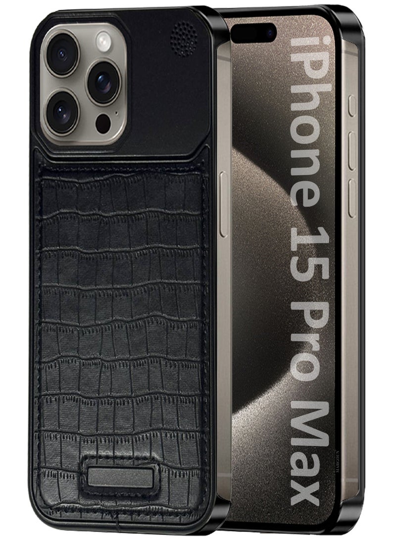 MARGOUN iPhone 15 Pro Max Case Leather Metal Design, Slim Lightweight Minimalist Cover Blackish-1  - Image 1