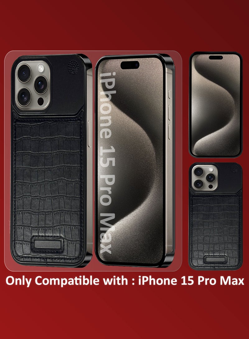 MARGOUN iPhone 15 Pro Max Case Leather Metal Design, Slim Lightweight Minimalist Cover Blackish-1  - Image 2