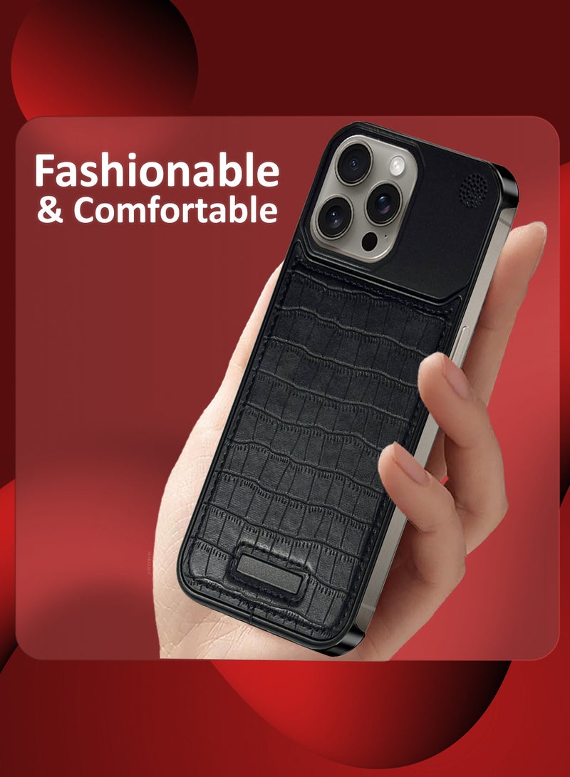 MARGOUN iPhone 15 Pro Max Case Leather Metal Design, Slim Lightweight Minimalist Cover Blackish-1  - Image 3