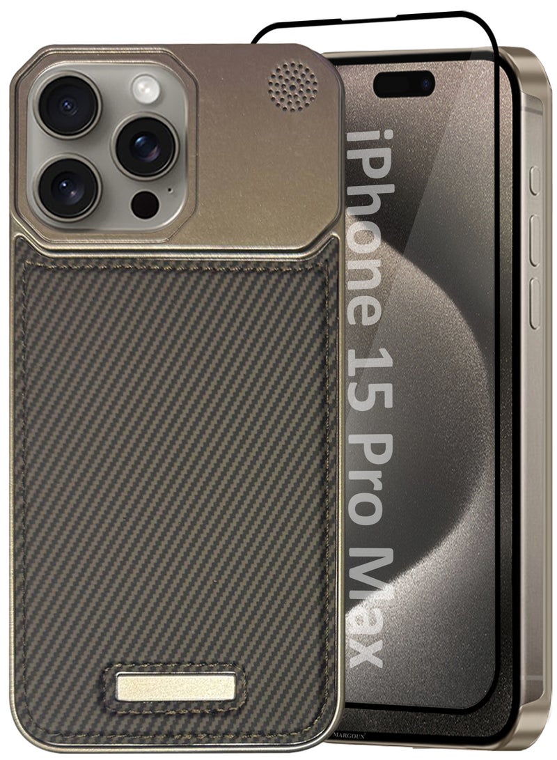MARGOUN iPhone 15 Pro Max 2 Pack Case Leather Metal Design, Slim Lightweight Minimalist Cover,1 Case 1 Screen Protector Carbonic Grey-2  - Image 2