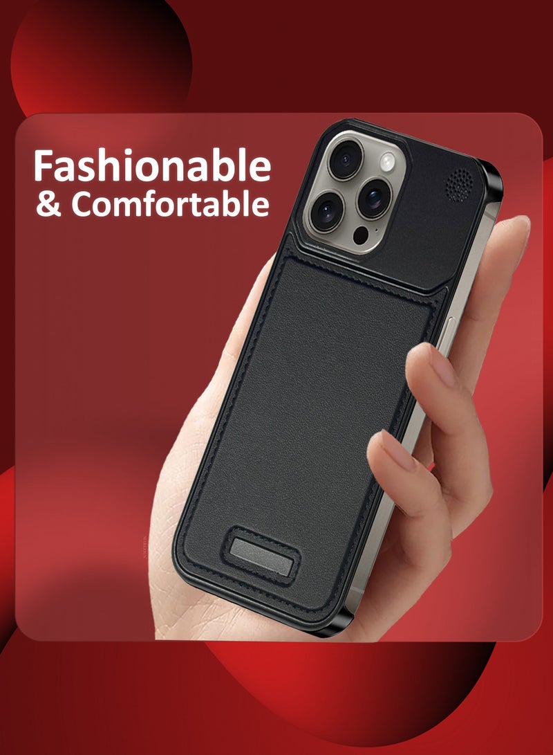 MARGOUN iPhone 15 Pro Max 2 Pack Case Leather Metal Design, Slim Lightweight Minimalist Cover,1 Case 1 Screen Protector Black-2  - Image 3