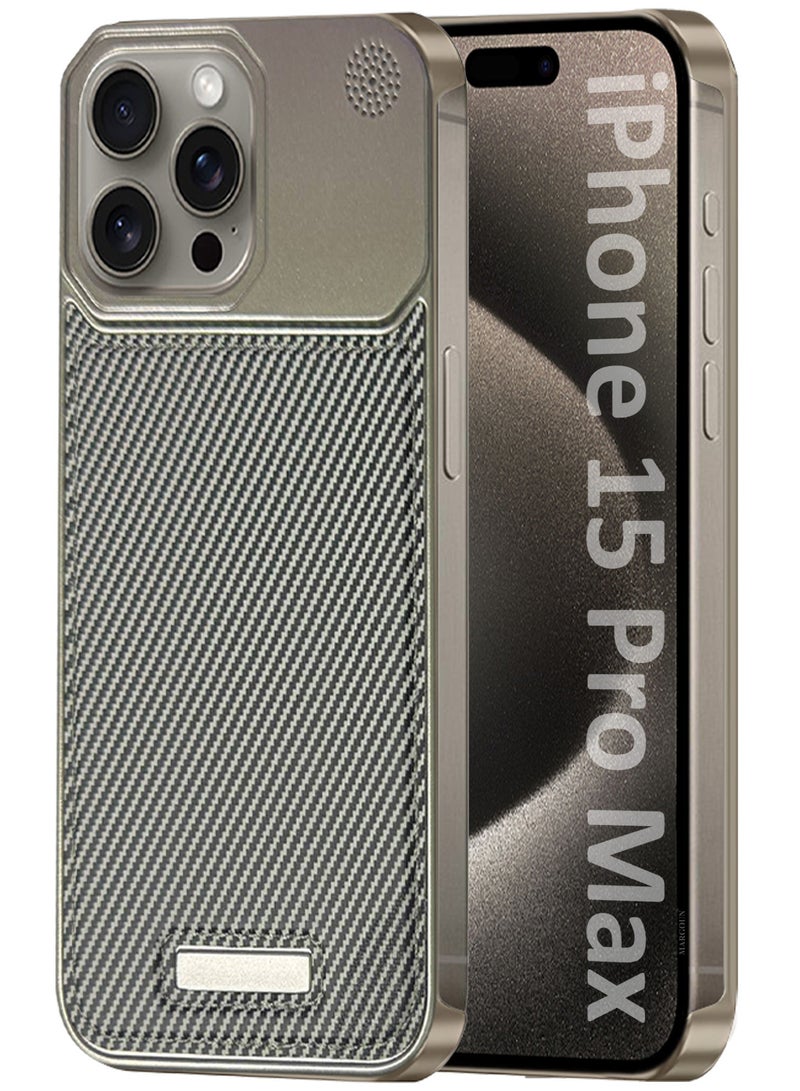 MARGOUN iPhone 15 Pro Max Case Leather Metal Design, Slim Lightweight Minimalist Cover Carbon Grey-1 - Image 1