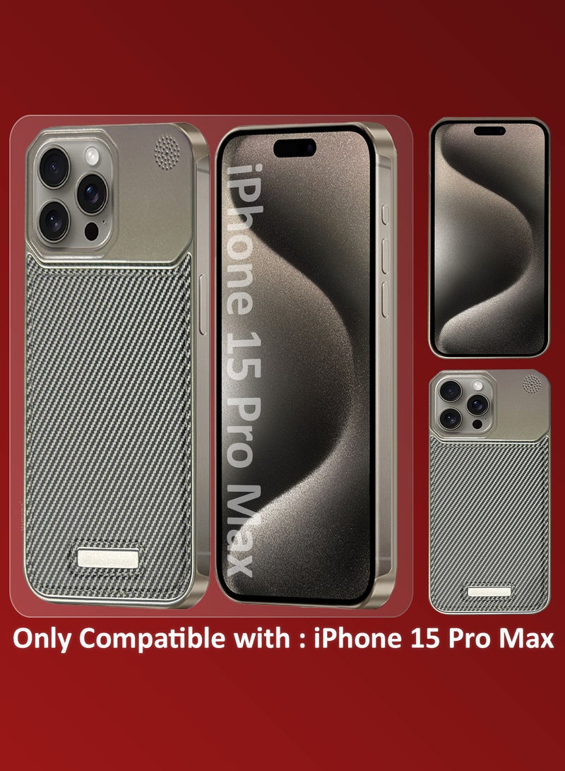 MARGOUN iPhone 15 Pro Max Case Leather Metal Design, Slim Lightweight Minimalist Cover Carbon Grey-1 - Image 2