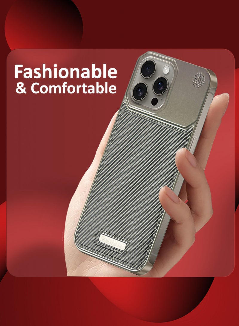 MARGOUN iPhone 15 Pro Max Case Leather Metal Design, Slim Lightweight Minimalist Cover Carbon Grey-1 - Image 3