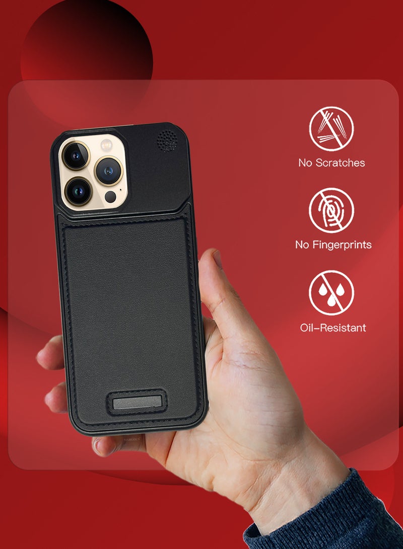 MARGOUN - iPhone 13 Pro Max Case Leather Metal Design, Slim Lightweight Minimalist Cover, 1 Case, 2 Screen Protectors - Pack of 3 - Black-3 - Image 1