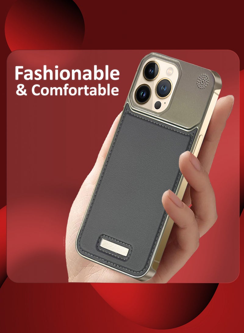 MARGOUN iPhone 13 Pro Max Case Leather Metal Design, Slim Lightweight Minimalist Cover, 1 Case, 1 Screen Protector - Pack of 2 - Dark Grey-2  - Image 3