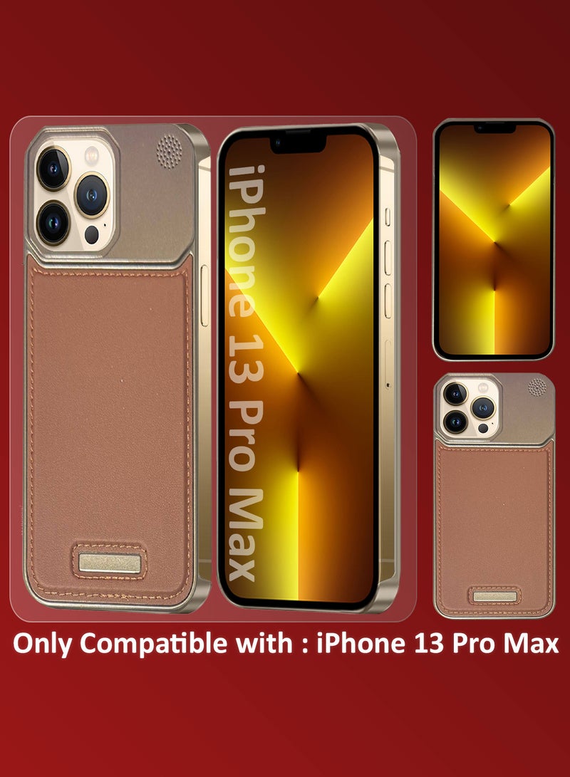 MARGOUN iPhone 13 Pro Max Case Leather Metal Design, Slim Lightweight Minimalist Cover Brownie-1 - Image 2