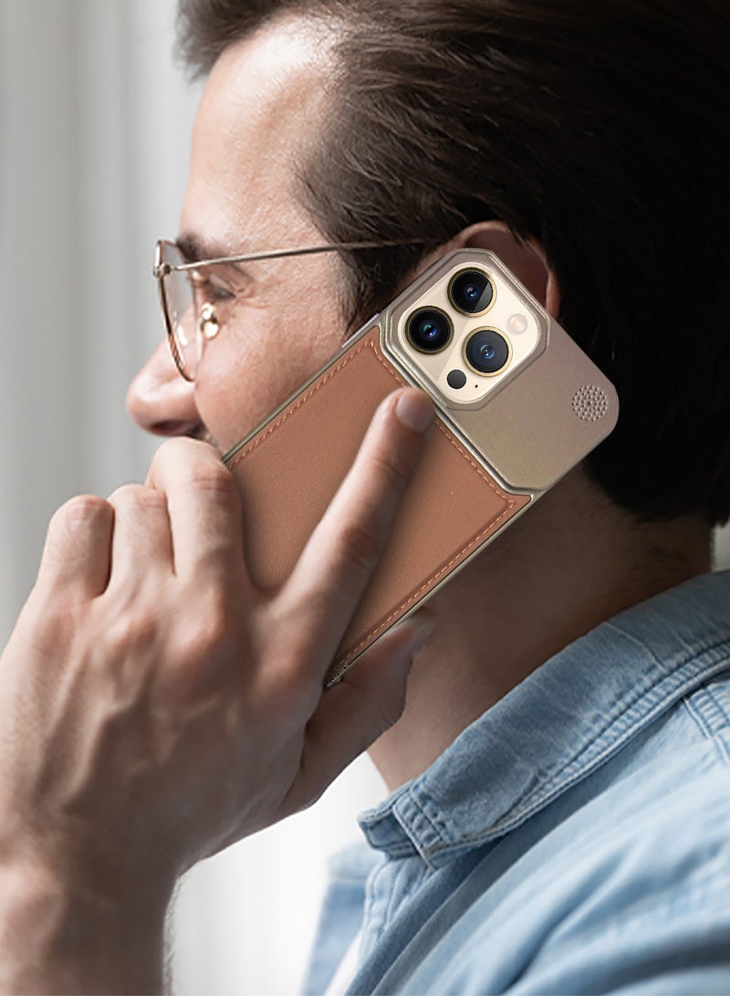 MARGOUN iPhone 13 Pro Max Case Leather Metal Design, Slim Lightweight Minimalist Cover Brownie-1 - Image 4