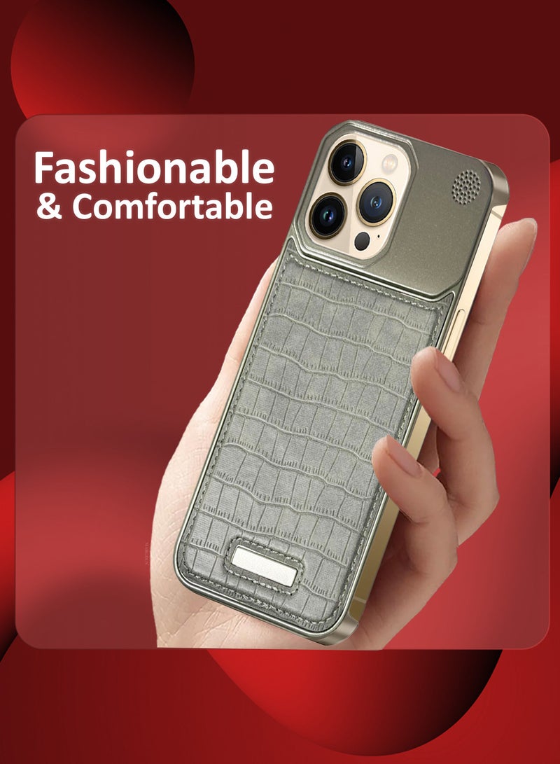 مارجون حافظة آيفون 13 برو ماكس بتصميم جلد معدني، غلاف نحيف وخفيف، تصميم بسيط - Image 3