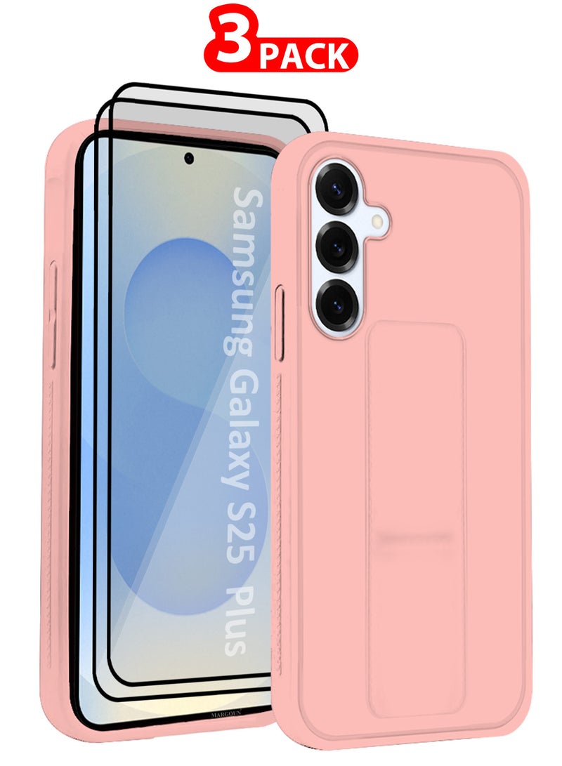 MARGOUN Galaxy S25 Plus 3Packs Case Silicone with Stand Function Shockproof and Anti Scratch Finger Grip Case Cover with 2 Privacy Screen Protectors Pink-3p - Image 1