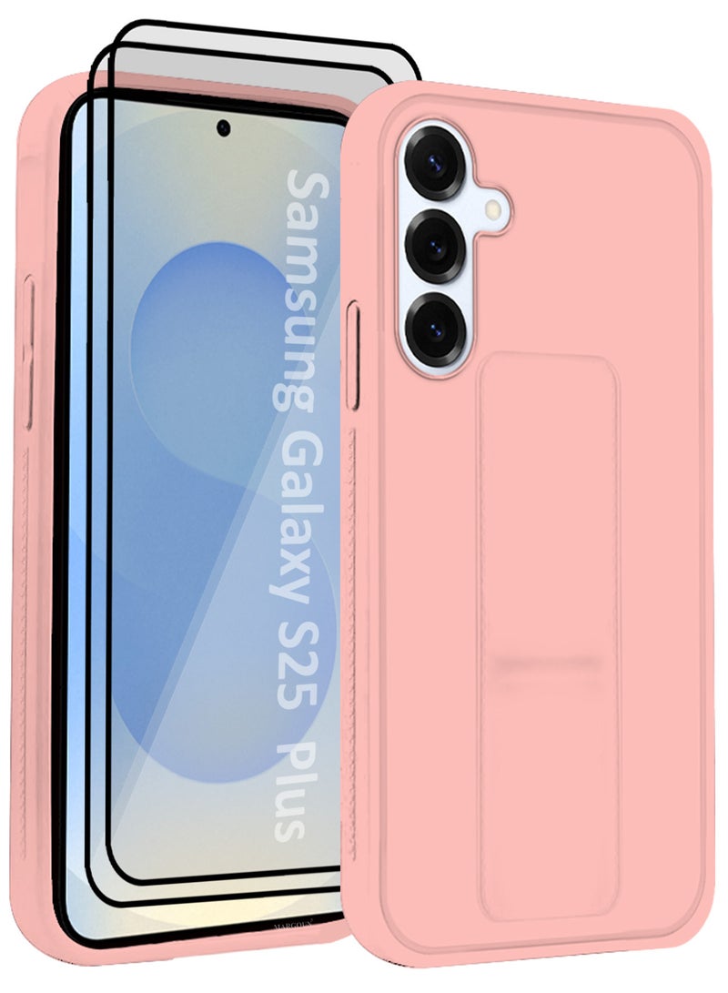 MARGOUN Galaxy S25 Plus 3Packs Case Silicone with Stand Function Shockproof and Anti Scratch Finger Grip Case Cover with 2 Privacy Screen Protectors Pink-3p - Image 2