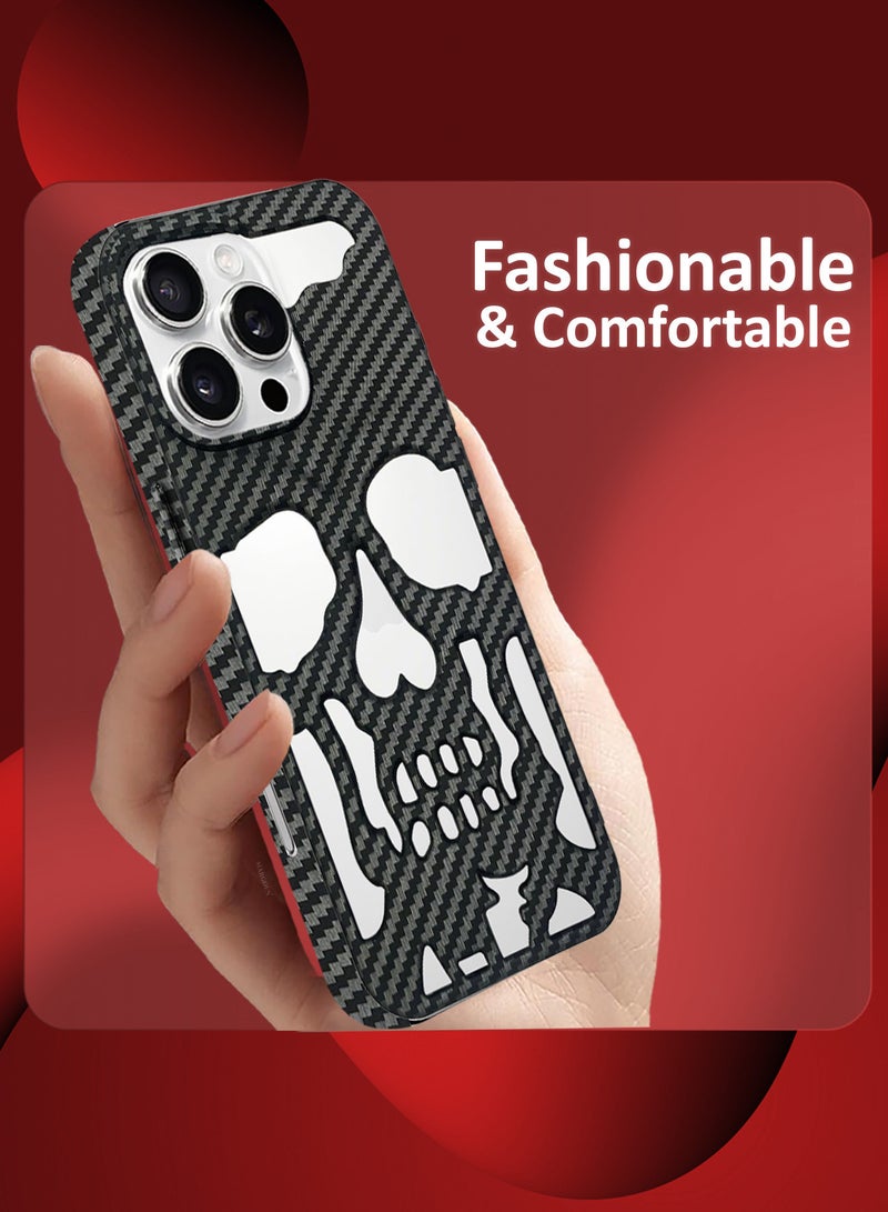 MARGOUN iPhone 16 Pro Max Skull Case Cover Soft TPU and Glossy with 3D Shockproof Screen Protector - Pack of 2 - Carbon Fiber-2s  - Image 4