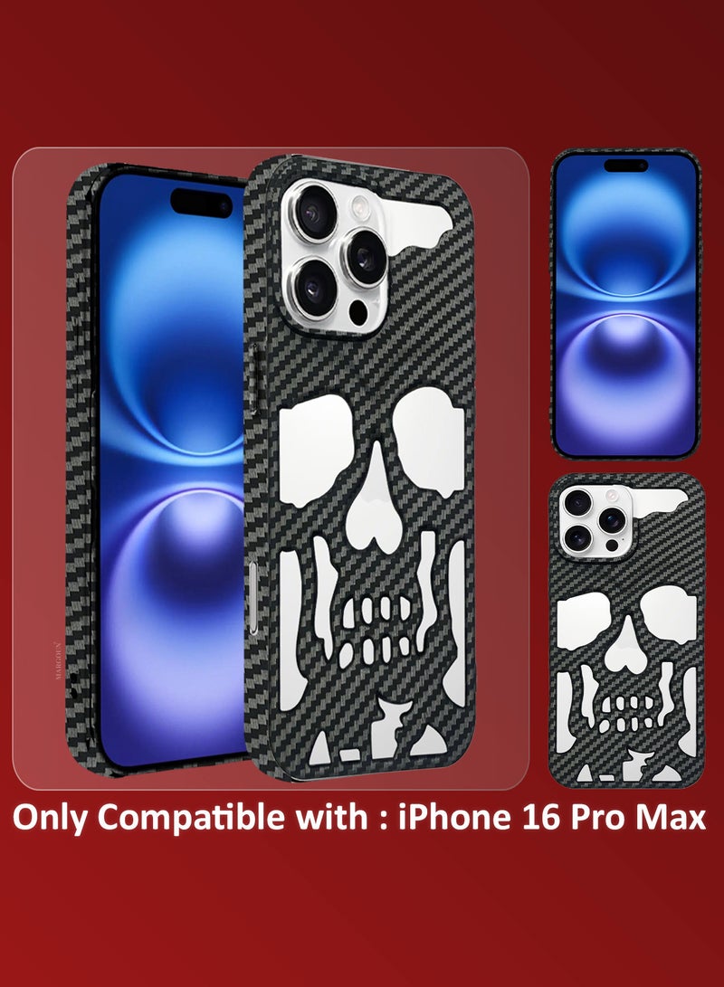 MARGOUN iPhone 16 Pro Max Skull Case Cover Soft TPU and Glossy with 3D Shockproof Screen Protector - Pack of 2 - Carbon Fiber-2s  - Image 5