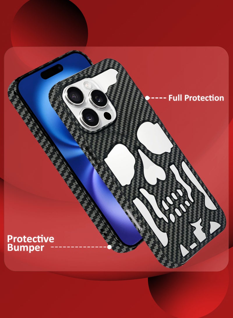 MARGOUN iPhone 16 Pro Max Skull Case Cover Soft TPU and Glossy with 3D Shockproof Screen Protector - Pack of 2 - Carbon Fiber-2s  - Image 2