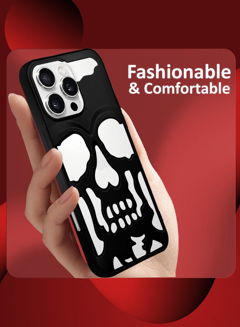 MARGOUN iPhone 16 Pro Max Skull Case Cover Soft TPU and Glossy with Two 3D Shockproof Screen Protector - Pack of 3 - Black-3s - Image 4