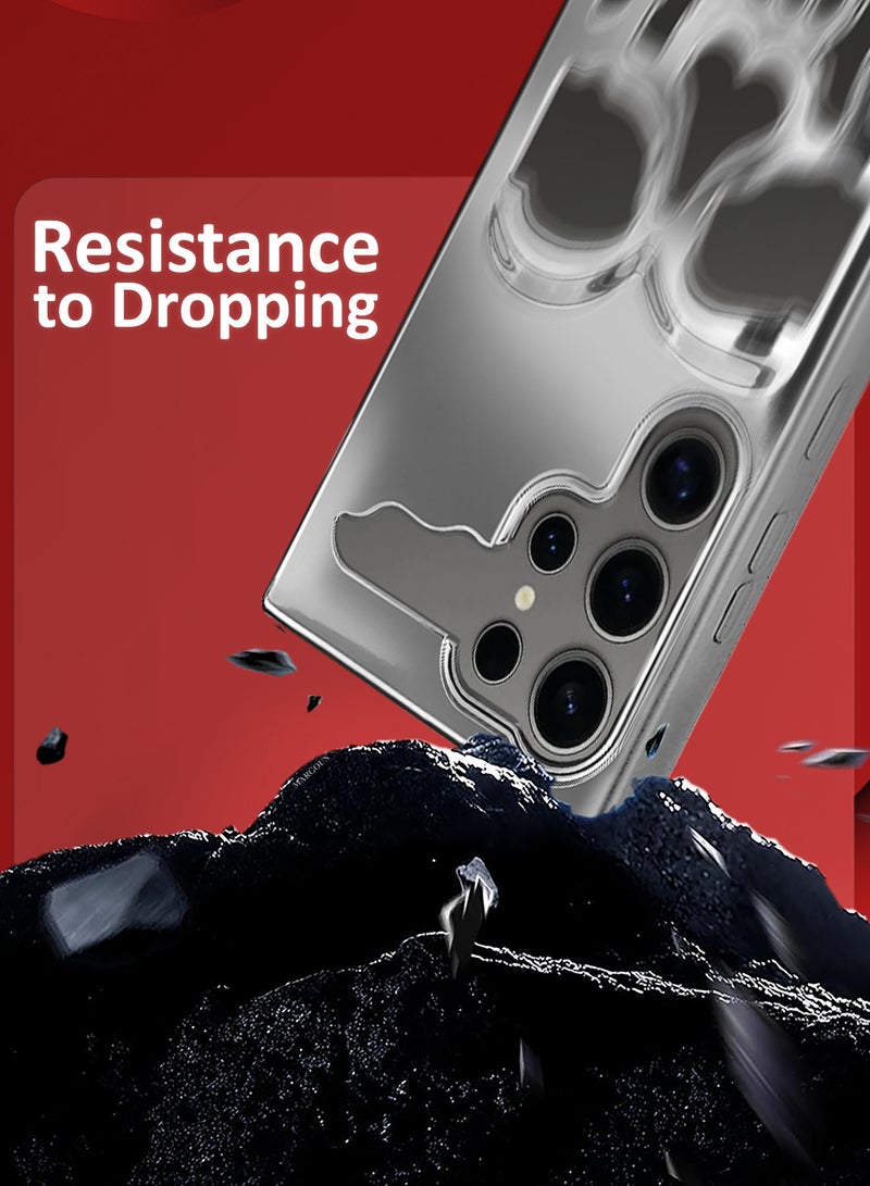 MARGOUN Galaxy S24 Ultra Case Cover Soft TPU and Glossy Skull Design with Two 3D Shockproof Screen Protector - Pack of 3 - Silver-3ss - Image 3