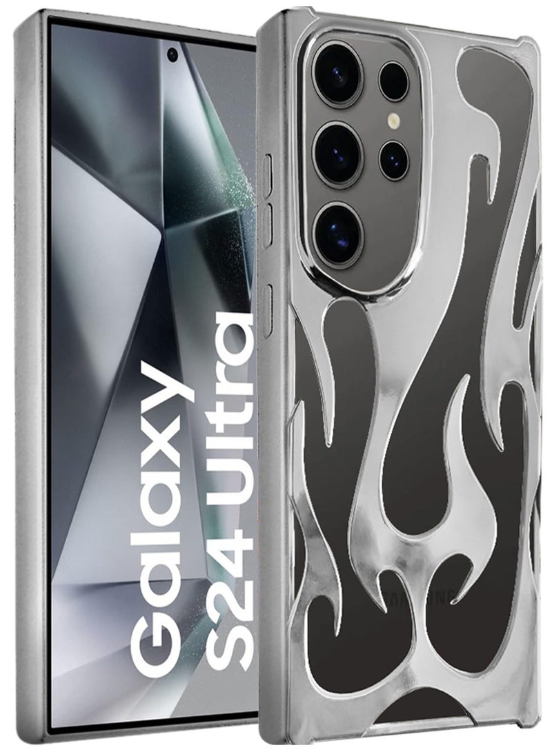 مارجون Galaxy S24 Ultra Case Cover Soft TPU and Glossy with Flame Design - Silver-1ss - Image 1