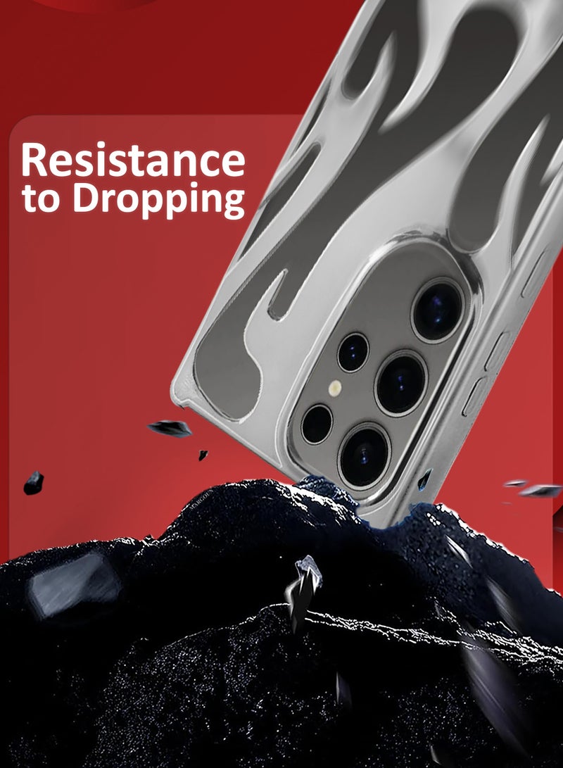 مارجون Galaxy S24 Ultra Case Cover Soft TPU and Glossy with Flame Design - Silver-1ss - Image 3