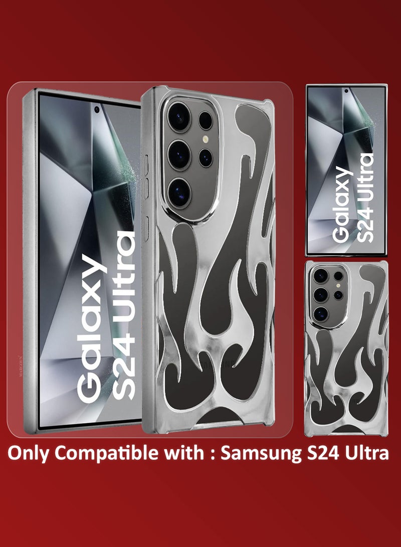 مارجون Galaxy S24 Ultra Case Cover Soft TPU and Glossy with Flame Design - Silver-1ss - Image 5