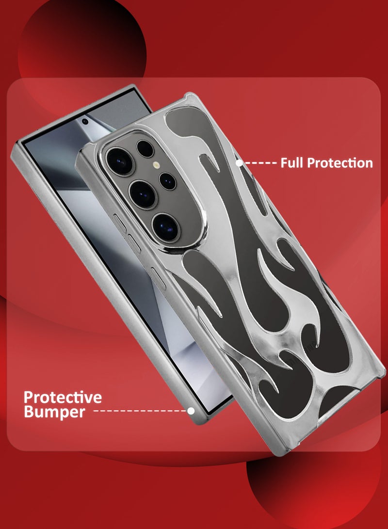 مارجون Galaxy S24 Ultra Case Cover Soft TPU and Glossy with Flame Design - Silver-1ss - Image 2