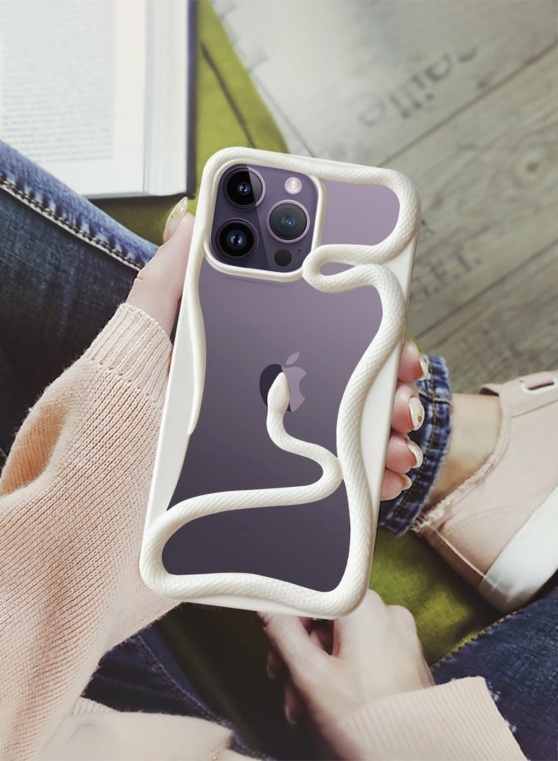 MARGOUN iPhone 14 Pro Max Snake Case Cover Soft TPU and Glossy with Two 3D Shockproof Screen Protector - Pack of 3 - White-3s - Image 4