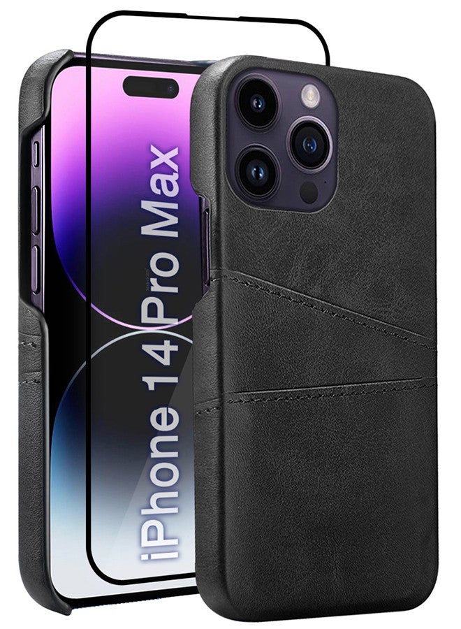 مارجون iPhone 14 Pro Max Case Cover Leather with Card Holder for Men Women Phone Case with 3D Screen Protector - Pack of 2 - Black-2 - Image 3