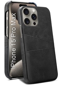 MARGOUN iPhone 15 Pro Max Case Cover Leather with Card Holder for Men Women Phone Case - Black-1  - Image 3