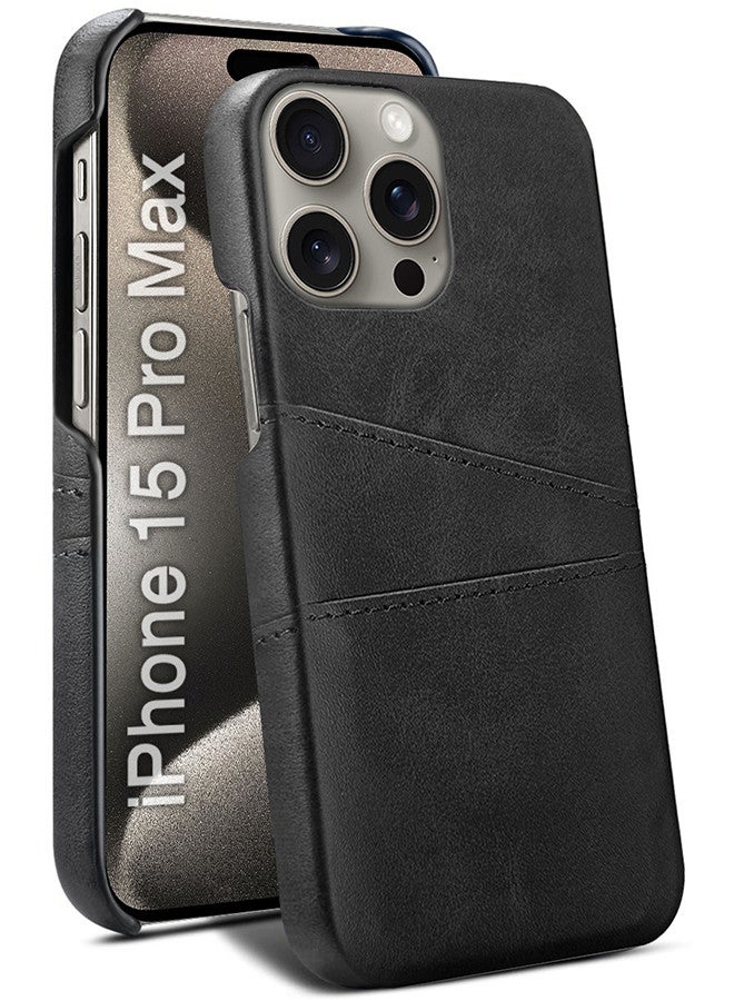 MARGOUN iPhone 15 Pro Max Case Cover Leather with Card Holder for Men Women Phone Case - Black-1  - Image 3