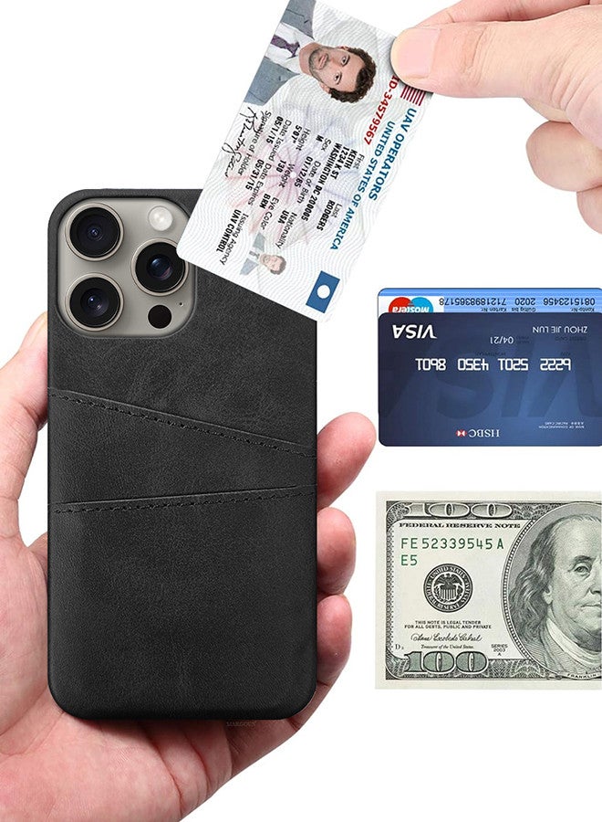 MARGOUN iPhone 15 Pro Max Case Cover Leather with Card Holder for Men Women Phone Case - Black-1  - Image 4