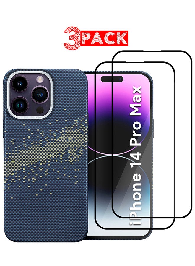 MARGOUN iPhone 14 Pro Max MagEZ Case Cover Fusion Weaving Pattern Kevlar Fiber Bulletproof Vest Cover Protective Ultra Slim Magnetic, Screen and Camera Guard - Pack of 3 -  Milky Way Blue-3k - Image 1