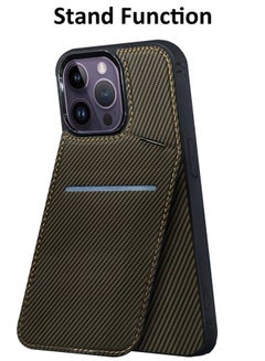 MARGOUN iPhone 14 Pro Max Case Leather Cover Card Holder and Kickstand with 1 Screen Protector Tempered Glass for Men Women Phone Case with Carbon Fiber Pattern - Pack of 2 - Brown-2  - Image 2