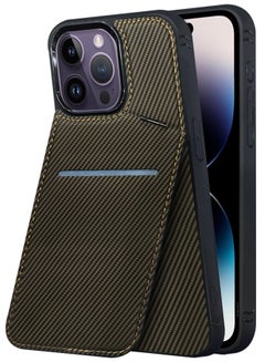 MARGOUN iPhone 14 Pro Max Case Leather Cover Card Holder and Kickstand with 1 Screen Protector Tempered Glass for Men Women Phone Case with Carbon Fiber Pattern - Pack of 2 - Brown-2  - Image 4