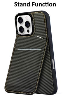 MARGOUN iPhone 16 Pro Max Case Leather Cover Card Holder and Kickstand with 1 Screen Protector Tempered Glass for Men Women Phone Case with Carbon Fiber Pattern - Pack of 2 - Black-2  - Image 2