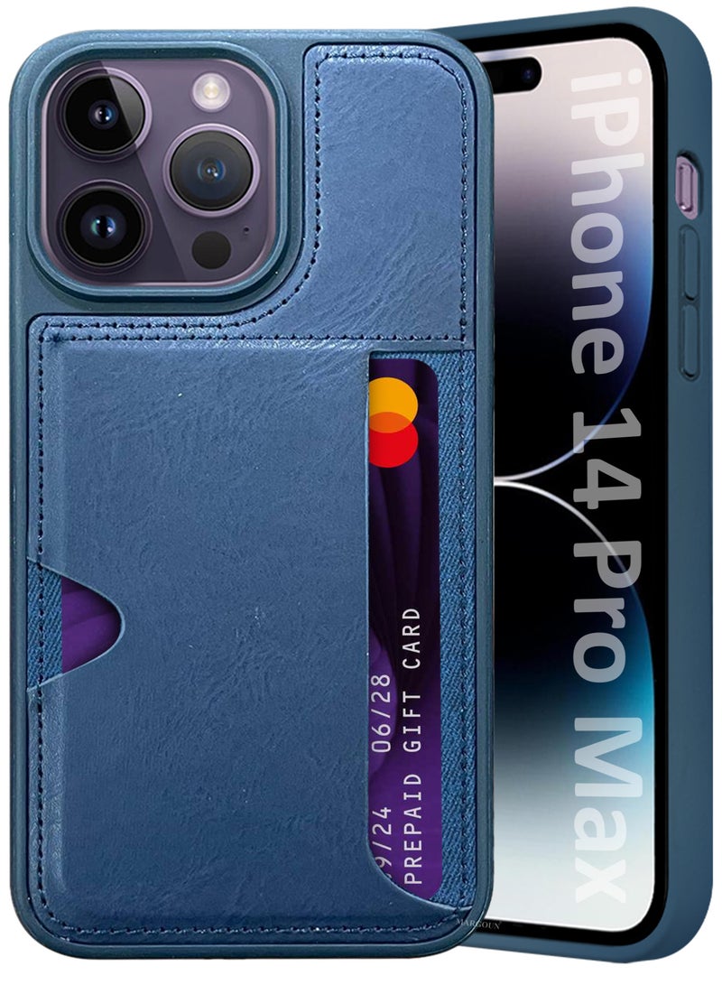 MARGOUN iPhone 14 Pro Max Case Leather Anti Fingerprint Cover with Wallet Card Slot Shell, Side Insert Card Holder, Anti Fall Protection - Black-1  - Image 1