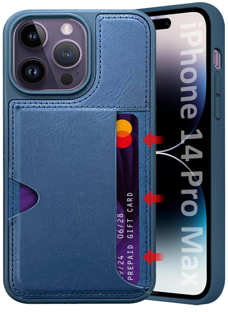 MARGOUN iPhone 14 Pro Max Case Leather Anti Fingerprint Cover with Wallet Card Slot Shell, Side Insert Card Holder, Anti Fall Protection - Black-1  - Image 3