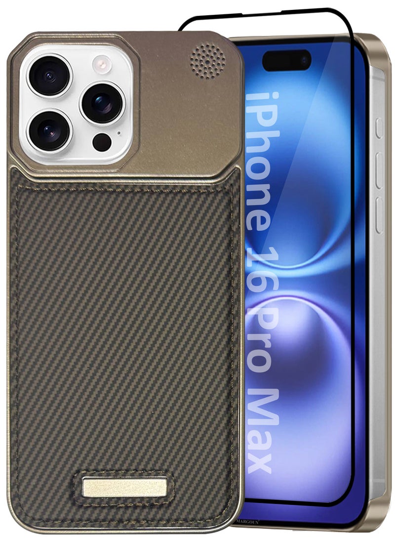 MARGOUN iPhone 16 Pro Max Case Leather Metal Design, Slim Lightweight Minimalist Cover, 1 Case, 1 Screen Protector - Pack of 2 - Carbonic Grey-2 - Image 2