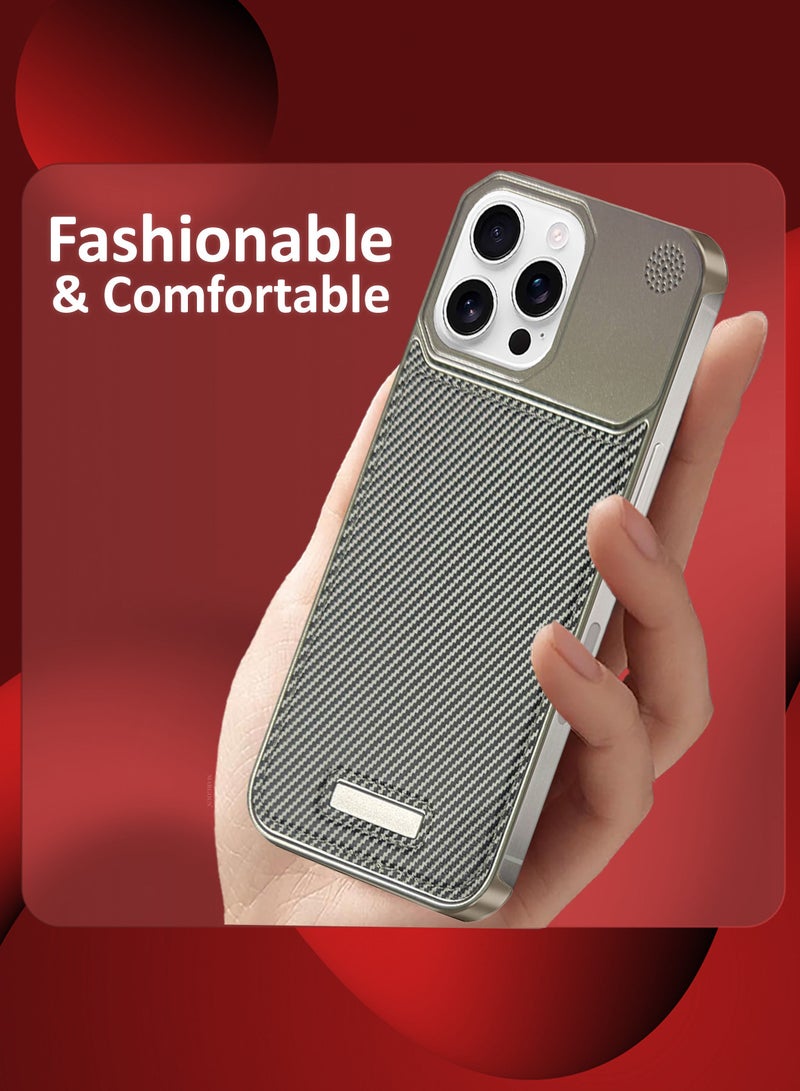 MARGOUN iPhone 16 Pro Max Case Leather Metal Design, Slim Lightweight Minimalist Cover Carbon Grey-1 - Image 2