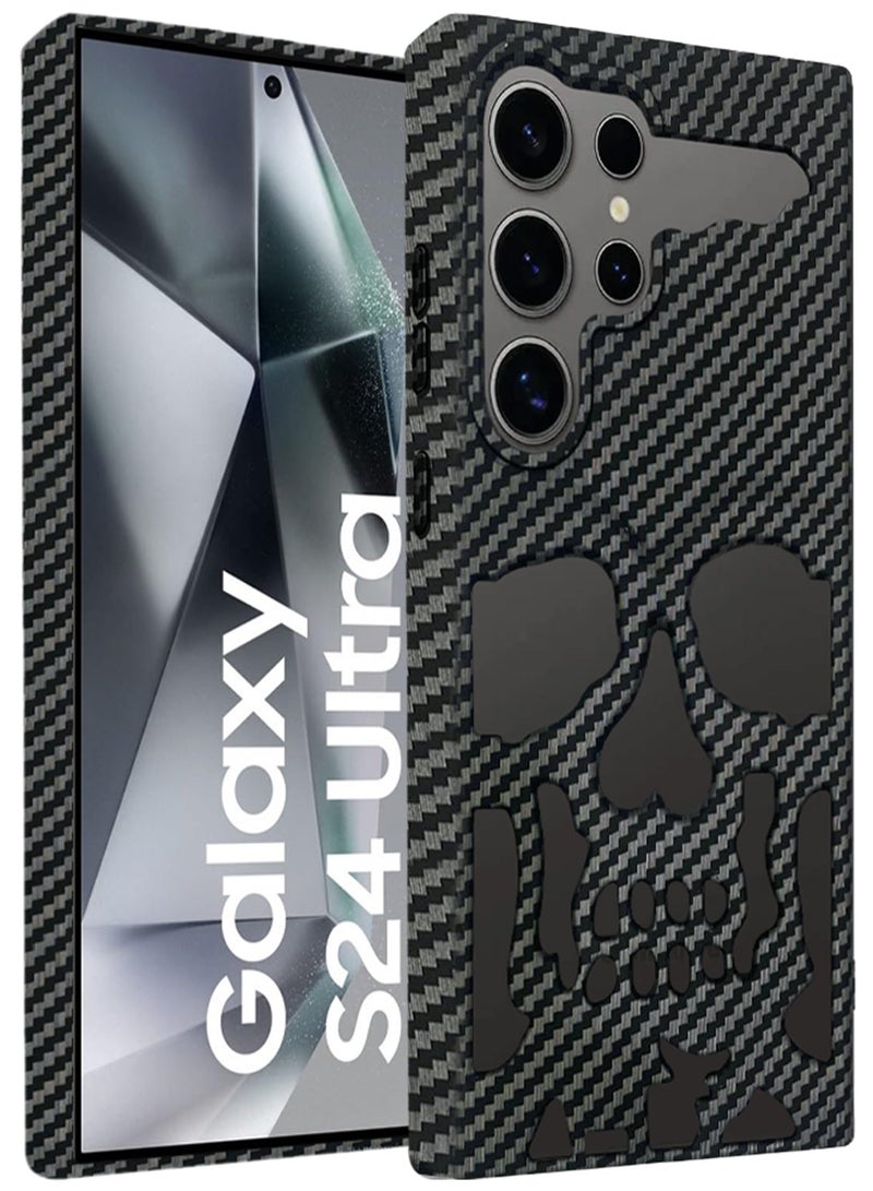 MARGOUN Galaxy S24 Ultra Case Cover Soft TPU and Glossy with Skull Design - Carbon Fiber-1ss - Image 1