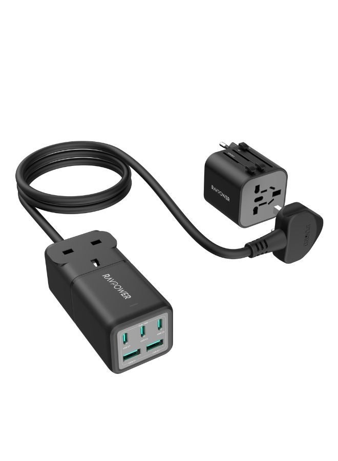 RAVPOWER 75W 6-Port GaN Tech USB-C Desktop Charger with Travel Charger Combo, Fast Charging Station for MacBook Air, iPhone, iPad, Galaxy & More Black - Image 1