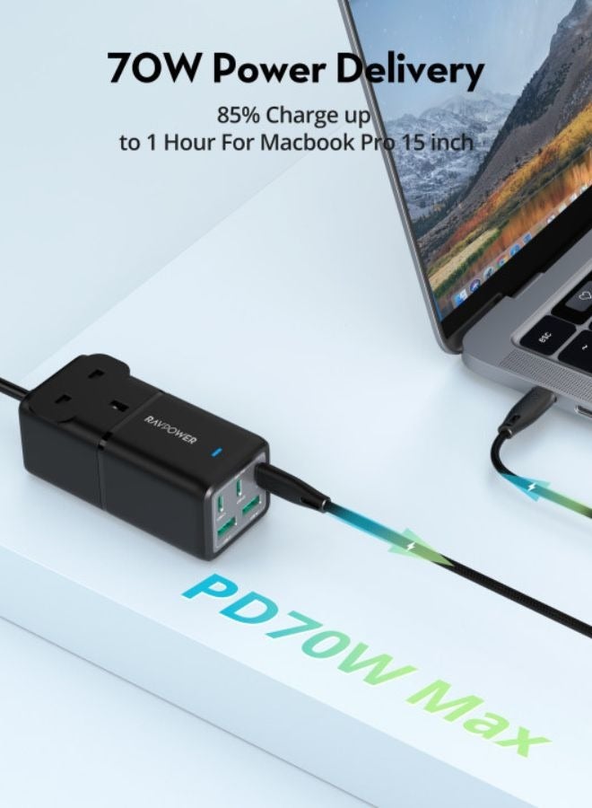 RAVPOWER 75W 6-Port GaN Tech USB-C Desktop Charger with Travel Charger Combo, Fast Charging Station for MacBook Air, iPhone, iPad, Galaxy & More Black - Image 2